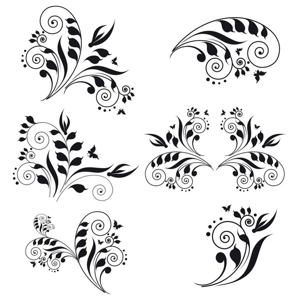 zbiór pięknych swirls czarny na białym na białym tle, wektor, ilustracja - Wektor, obraz