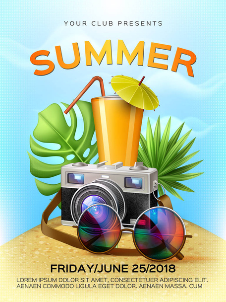 Vector summer tropical club cocktail party poster - Vector, Imagen