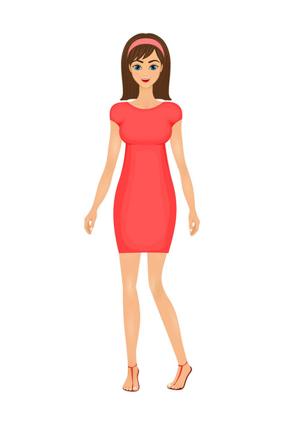 illustration of cute cartoon business woman in a red dress - Vektor, obrázek