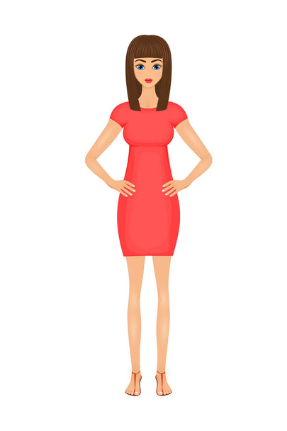 illustration of cute cartoon business woman in a red dress - Wektor, obraz