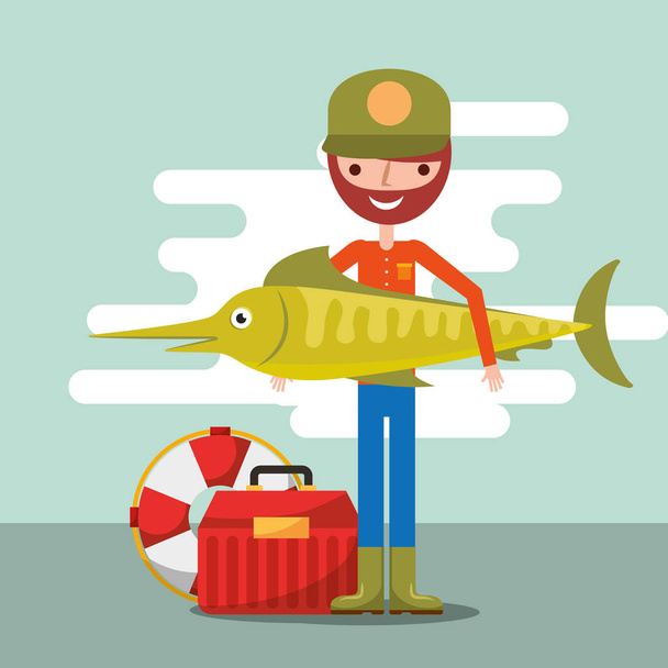 fisherman fishing cartoon - Vektori, kuva