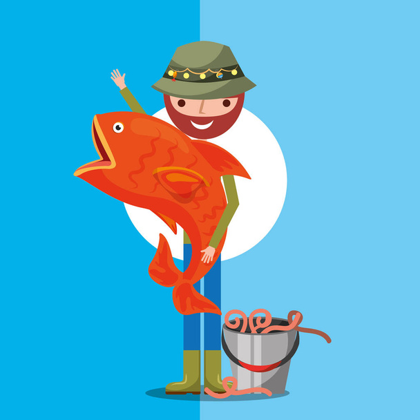 pescador de dibujos animados pesca
 - Vector, Imagen