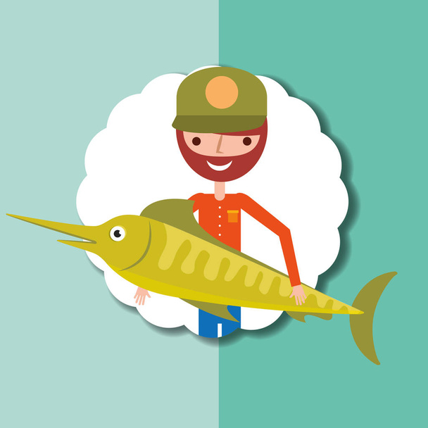 fishing people cartoon - Vector, Image