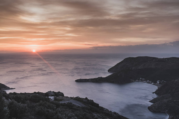 Greek coastline at early morning sun rising, Greece Peloponnese Mani. Beautiful landscape natural scenery. - 写真・画像