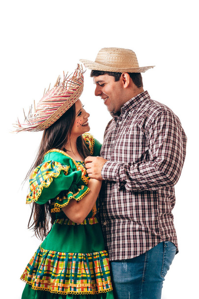 Young Brazilian couple wearing typical clothes for Festa Junina - Foto, Imagem