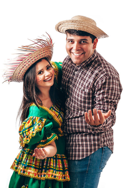 Young Brazilian couple wearing typical clothes for Festa Junina - Fotografie, Obrázek
