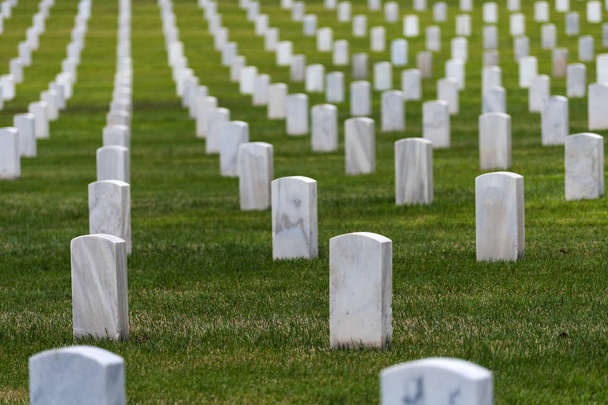 Lápidas blancas en el cementerio nacional
 - Foto, Imagen