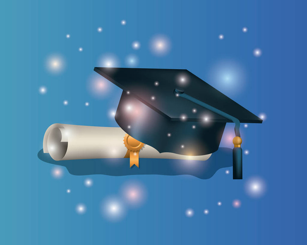 Karta graduacyjnej kapelusz i dyplom - Wektor, obraz
