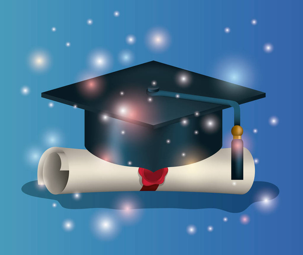 tarjeta de graduación con sombrero y diploma
 - Vector, imagen