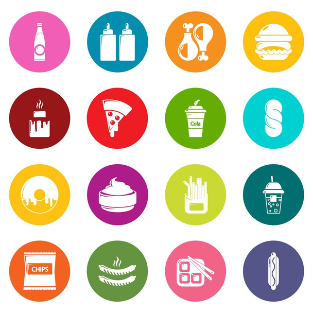 Fast food icons set colorful circles vector - Vecteur, image