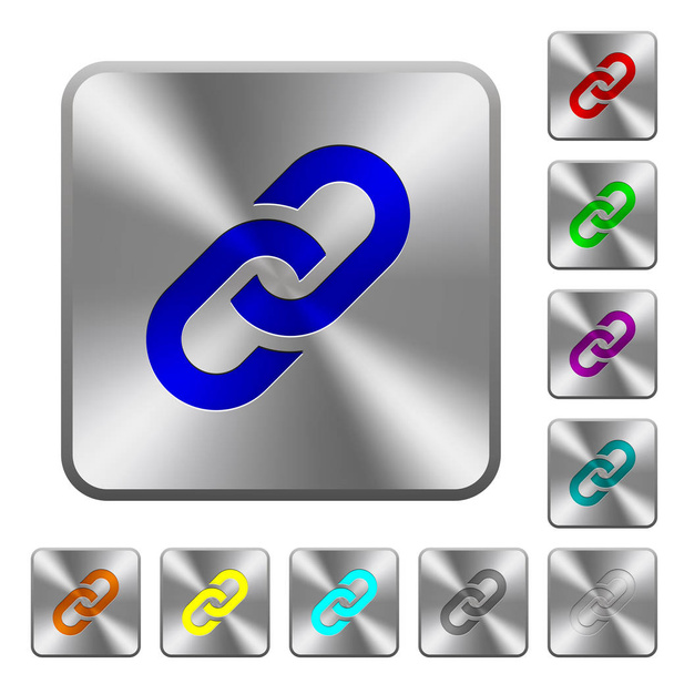 Link icone incise su pulsanti in acciaio lucido quadrato arrotondato
 - Vettoriali, immagini
