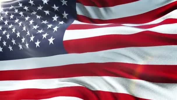 Amerikai zászló integet a nap. Varrat nélküli hurok a rendkívül részletes szövet szerkezete. Hurok kész a 4 k felbontás. - Felvétel, videó