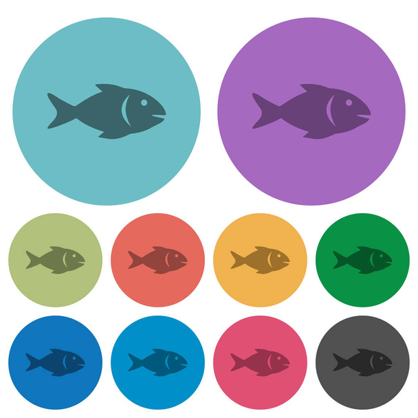 Fisch dunklere flache Symbole auf rundem Hintergrund - Vektor, Bild