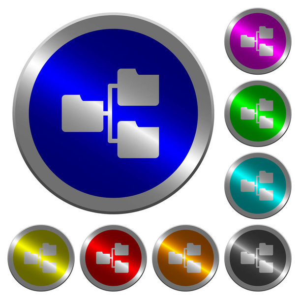 Icônes de dossiers partagés sur des boutons ronds lumineux en acier de couleur semblable à une pièce
 - Vecteur, image