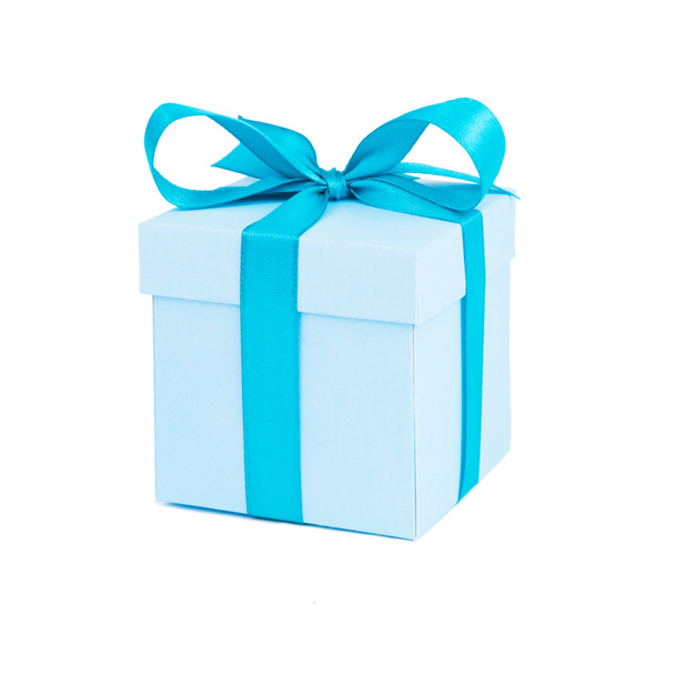 Uma caixa de presente azul com fita azul isolada no fundo branco a imagem para o Natal e o dia de Ano Novo
 - Foto, Imagem