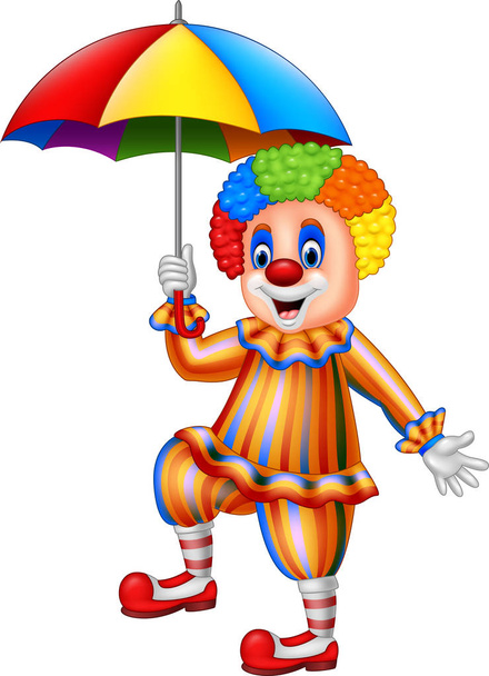 Cartoon funny clown holding an umbrella - Vector, Image