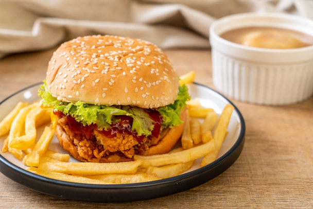 fried chicken burger - unhealthy food style - Photo, Image