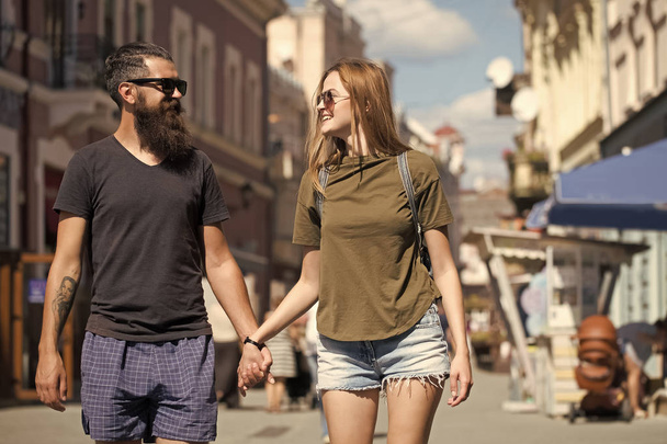 Couple in love hold hands on street, love - Foto, Imagem