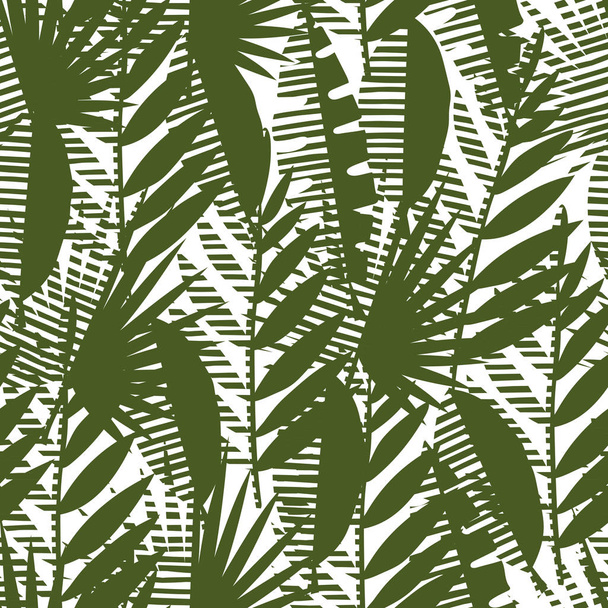 Seamless pattern of tropical leaves, vector illustration leafs of areca palm, fan palm, babana, philodendron, monstera - Vector, Imagen