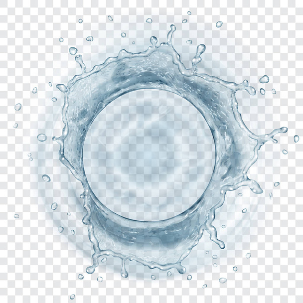 Bovenaanzicht van doorschijnend water kroon met druppels in grijze kleuren, geïsoleerd op transparante achtergrond. Transparantie alleen in vector-formaat - Vector, afbeelding