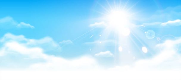 blauer Himmel mit Wolken und Sonnenschein in 3D-Illustration - Vektor, Bild