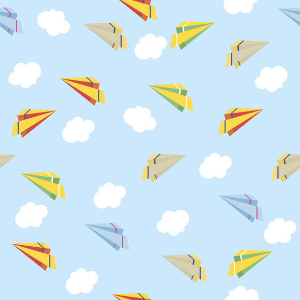 Paper planes seamless texture. Cute background. Vector illustrat - Wektor, obraz