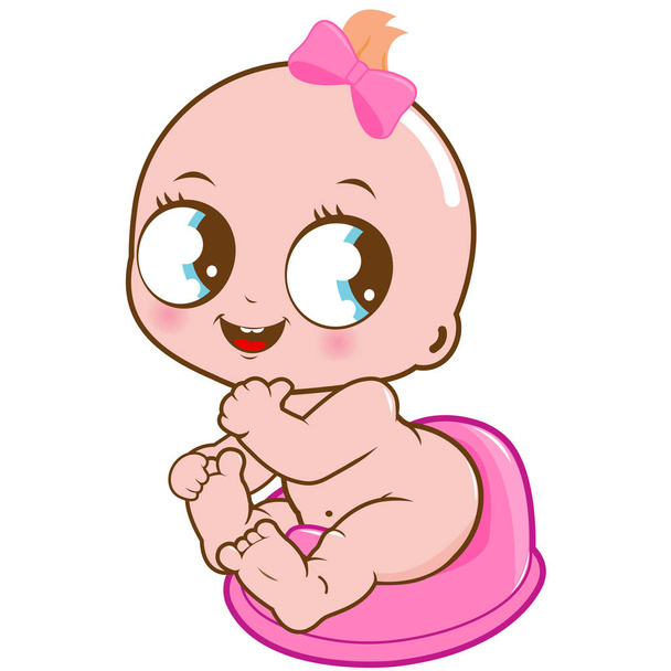 Vector illustration of a cute baby girl using the potty - Vector, Image