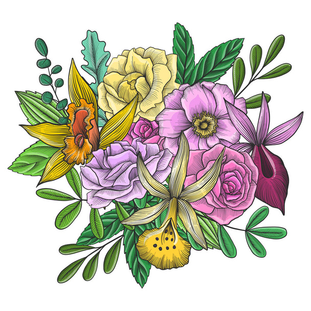 vintage vector floral composition - Διάνυσμα, εικόνα