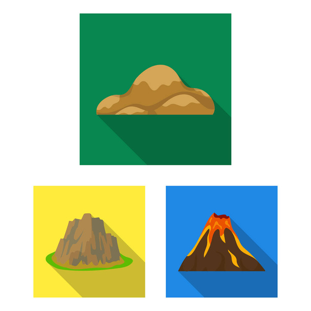 Different mountains flat icons in set collection for design.Mountains and landscape vector symbol stock web illustration. - Vetor, Imagem