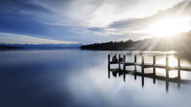 Jetty at lake Starnberger See in Bavaria, Germany - Photo, Image