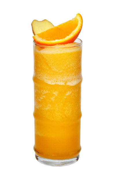 Orange juice. Orange lemonade with ice in glass isolated on white background. - 写真・画像