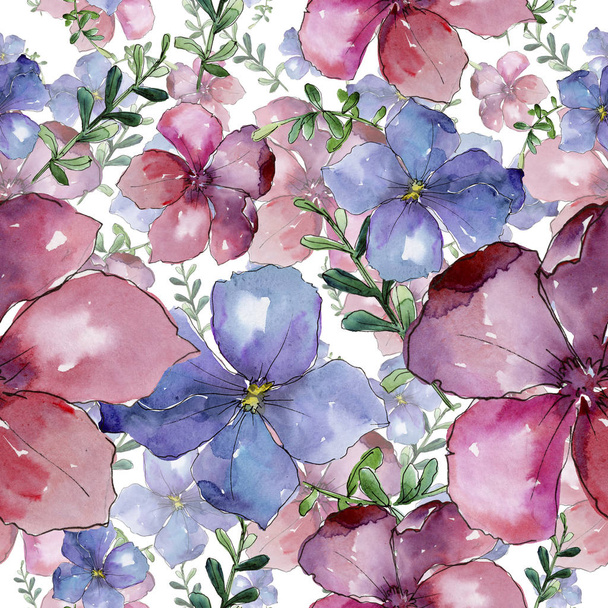 Buntes Flachs. Blütenbotanische Blume. nahtlose Hintergrundmuster. Stoff Tapete drucken Textur. - Foto, Bild