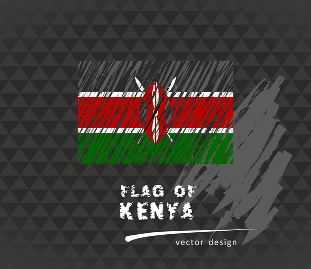 Vlag van Kenia, schets hand getrokken vectorillustratie op dark grunge achtergrond - Vector, afbeelding