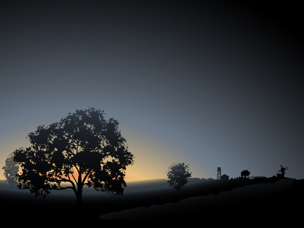 διάνυσμα μοναχικό δέντρο σε το πρωινό ξημέρωμα ομίχλη. - Διάνυσμα, εικόνα