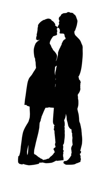 realistische Silhouette von Mann und Frau, die sich umarmen und küssen - isolierter Vektor auf weißem Hintergrund - Vektor, Bild
