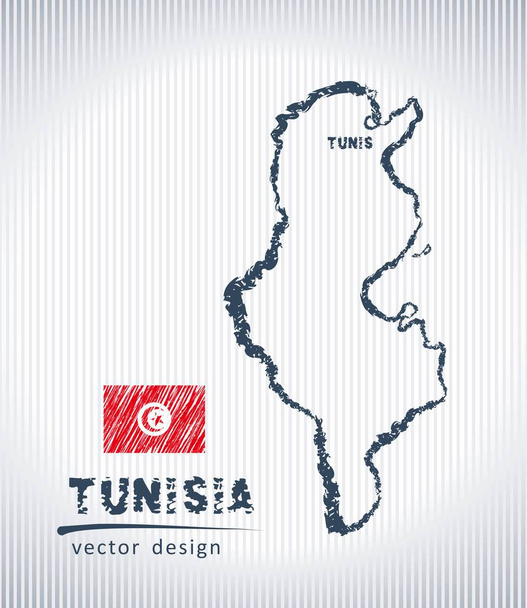 Τυνησία διάνυσμα σχέδιο χάρτη που απομονώνονται σε λευκό φόντο με κιμωλία - Διάνυσμα, εικόνα
