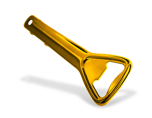 Golden bottle opener, isolated on white background. - Zdjęcie, obraz
