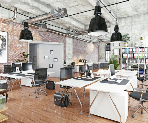 Vista detallada de la oficina moderna del loft de coworking, concepto de la representación 3d
. - Foto, imagen