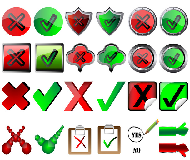 tick and cross signs right and wrong button signs pencil choosing yes vector illustration - Vettoriali, immagini