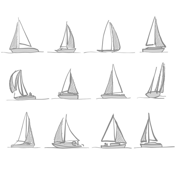 Dibujos de barcos de vela, iconos dibujados a mano
 - Vector, imagen