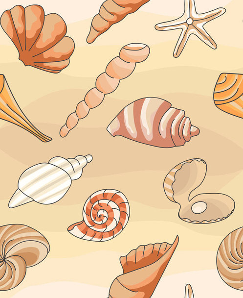  pattern with seashells, vector illustration.Summer concept with seashells and starfish. - Vettoriali, immagini