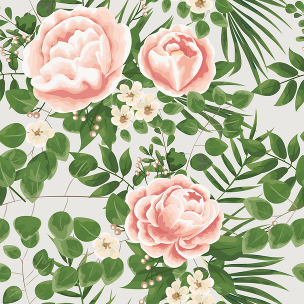 modello senza cuciture con fiori di peonia rosa su sfondo foglia verde. elegante illustrazione botanica
 - Vettoriali, immagini
