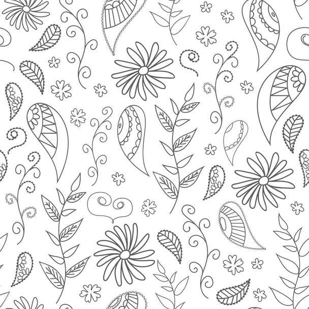seamless pattern of drawn contours of leaves, flowers, curls. background for patterns, cards, background.sketch collection. Decorative elements for design. Ink, vintage, rustic. - Vektör, Görsel