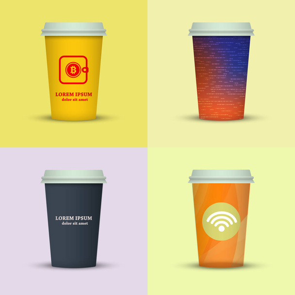 Set of creative take away coffee cups design. - ベクター画像