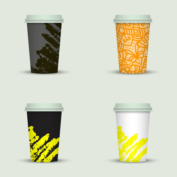 Set of watercolor take away coffee cups. - Διάνυσμα, εικόνα