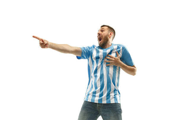 The unhappy and sad Argentinean fan on white background - Photo, Image