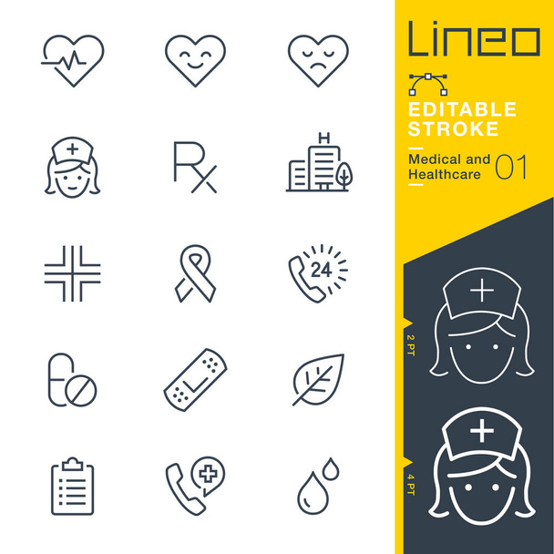 Lineo upravitelná stopa - lékařské a zdravotní péči lemují ikony - Vektor, obrázek
