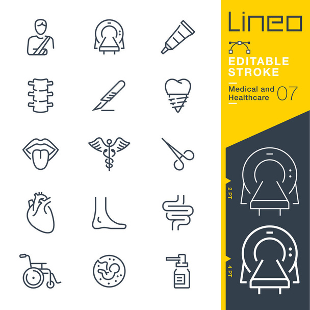 Lineo szerkeszthető Stroke - orvosi és egészségügyi vonal ikonok - Vektor, kép