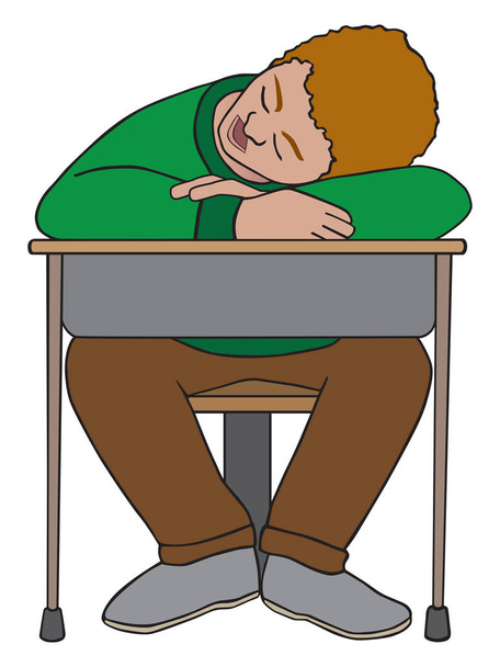 Un jeune étudiant dort à son bureau
 - Vecteur, image