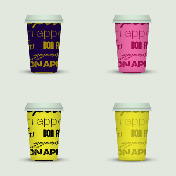 set of creative cappuccino coffee cups - Vecteur, image